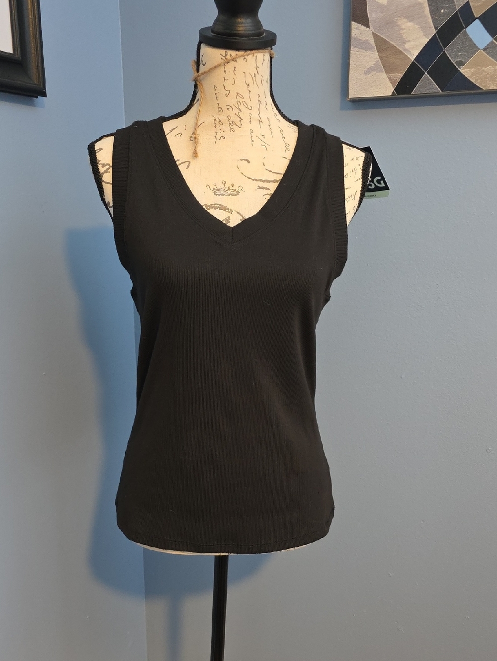 DSG Black V-Neck Sleeveless Ribbed Tank Top
